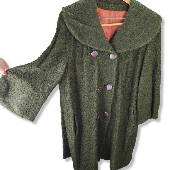 Knubby Overcoat Adult Green Wool Double Breasted Lined Dark Academia Vintage - Picture 2 of 9